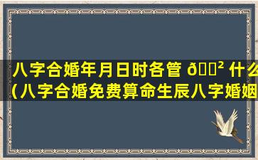八字合婚年月日时各管 🌲 什么（八字合婚免费算命生辰八字婚姻）